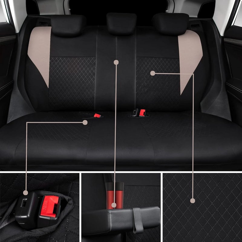 CAR PASS Ultrasonic Embossing Cloth Universal seat Covers-Breathable car seat Cover with 5mm Composite Sponge Inside,Airbag Compatible,2zipper Bench for Sedan,SUV,Truck(Black and Beige,Full Set) - Image 3